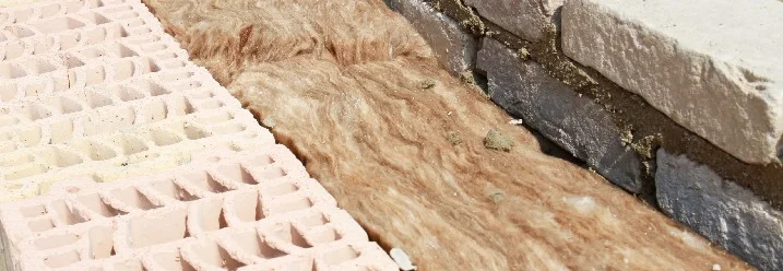 Dämmwolle zwischen Ziegelsteinen